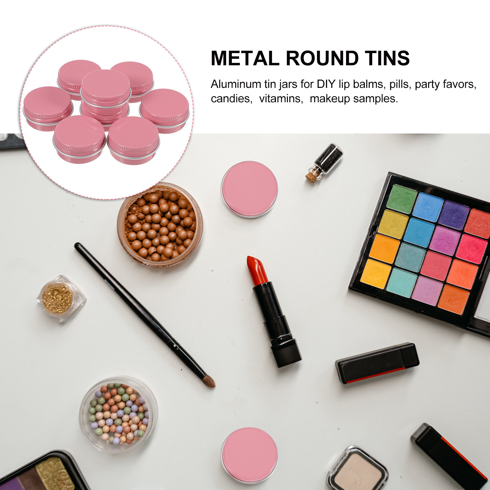 Lip Balm - 8 stuks ronde aluminium potjes, leeg,