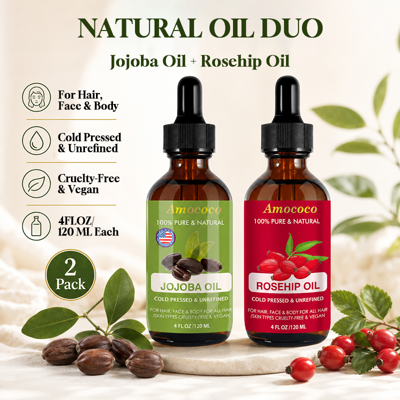 Face Oil Rosehip - Amococo 2 stuks Jojoba-olie en rozenbottelolie